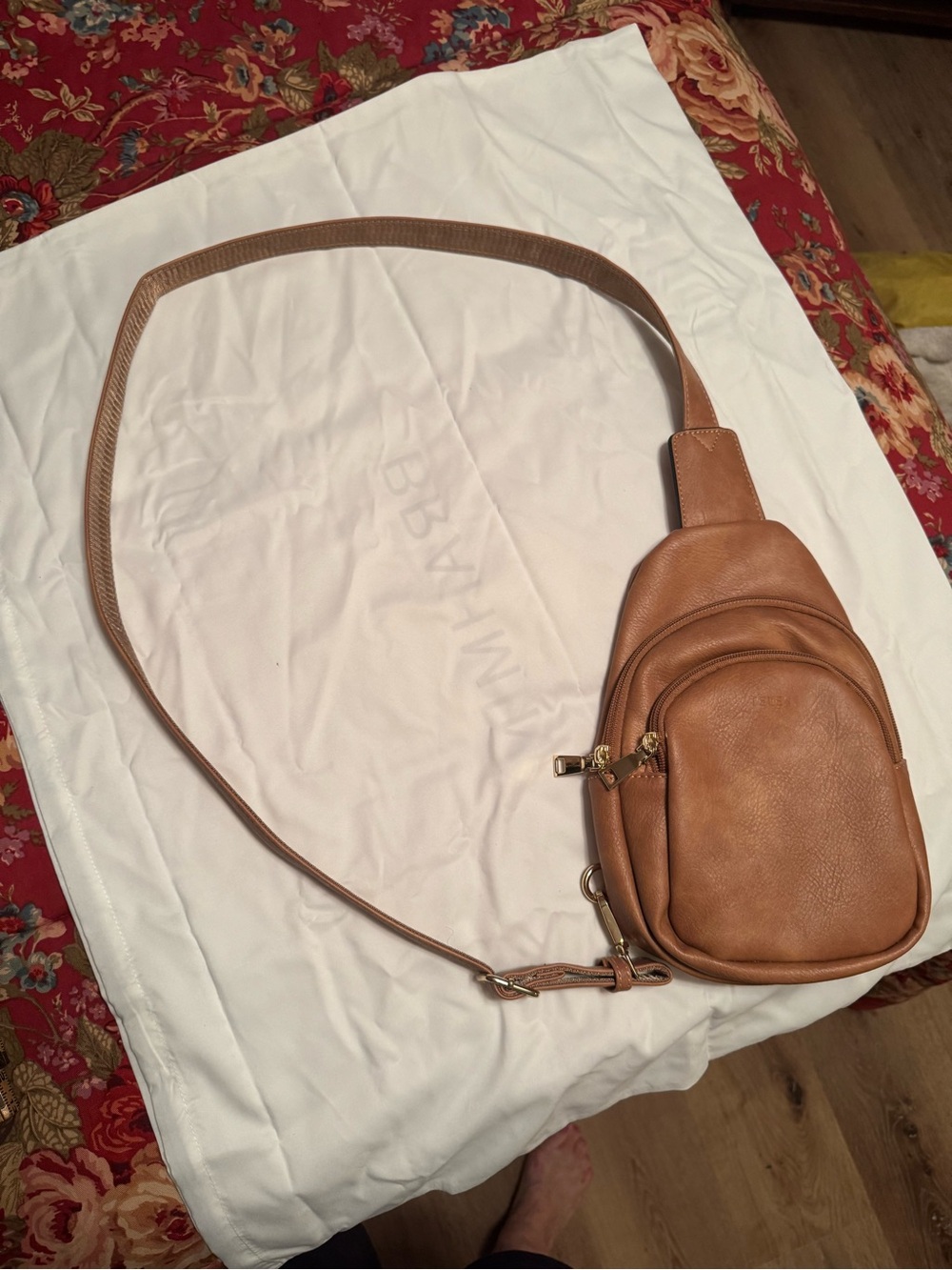 Women's Tan Leather Crossbody Sling Bag - Minimal Everyday Organizer